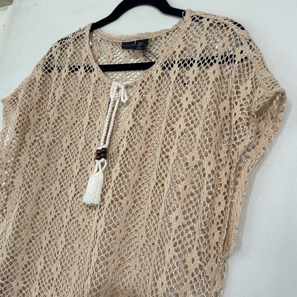 Tahari Tan crochet Maxi Dress/ beach cover up - Picture 2 of 6